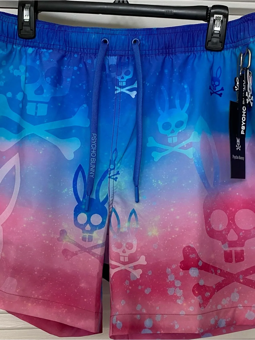 Psycho Bunny Blue-to-Pink Gradient Skull Swim Shorts